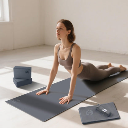 7 Piece Yoga Kit for Women & Men, 6mm Cushioned Mat, 2 Blocks, Strap, Mat and Hand Towels & Carrying Bag - Starter Yoga Set, Accessories & Equipment for Home Workout