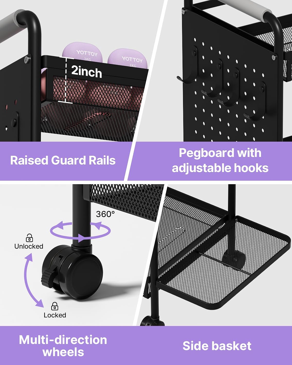 3-Tier Gym Storage Rack for Home Gym–Multi-Functional Weight Rack, Dumbbell Rack, Yoga Mat Holder with Side Basket & 6 Hooks, Gym Equipment Organizer
