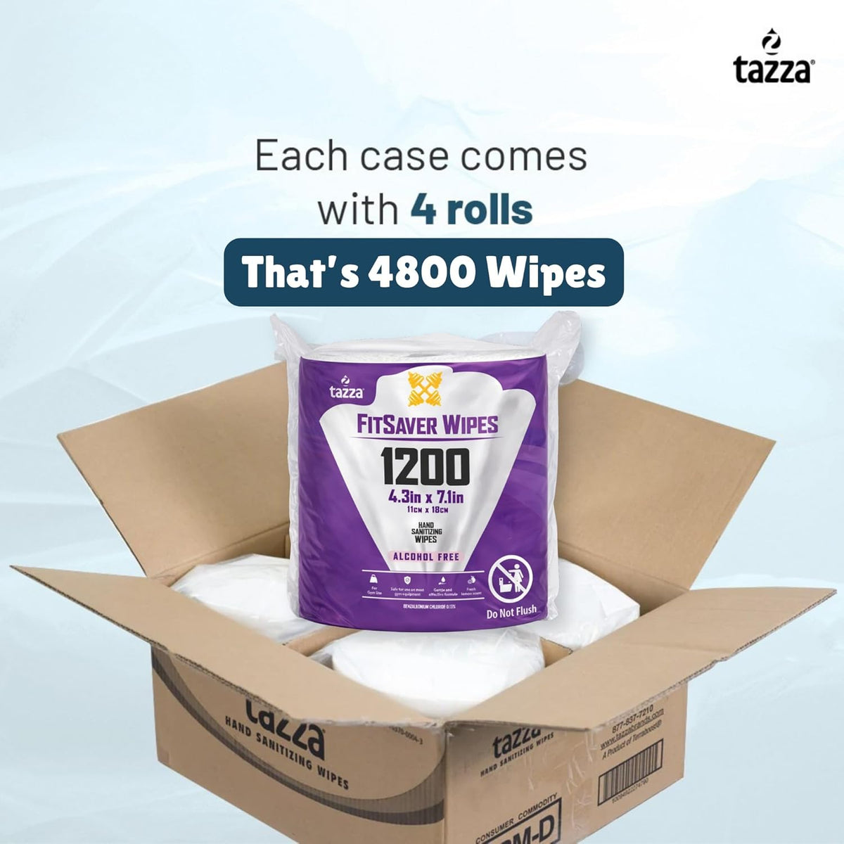 TAZZAWP1200 Wet Wipes - Bulk 4 x 1200 Ct, Durable Pre-Saturated Cleaning Gym Equip Wipes. 1 penny a wipe!
