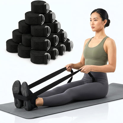 20 Pcs Yoga Mat Strap & Yoga Straps for Stretching, 6ft Adjustable Exercise Stretch Band with Metal D Ring Buckle for Pilates, Fitness, Gym Workout, Dance, Physical Therapy (Black)