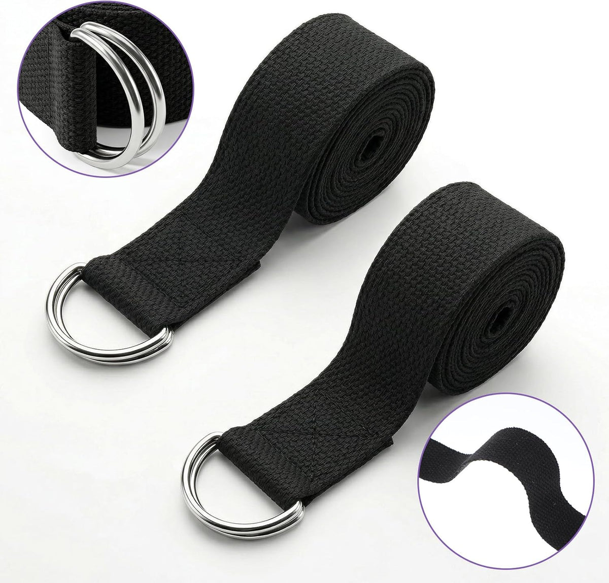 20 Pcs Yoga Mat Strap & Yoga Straps for Stretching, 6ft Adjustable Exercise Stretch Band with Metal D Ring Buckle for Pilates, Fitness, Gym Workout, Dance, Physical Therapy (Black)