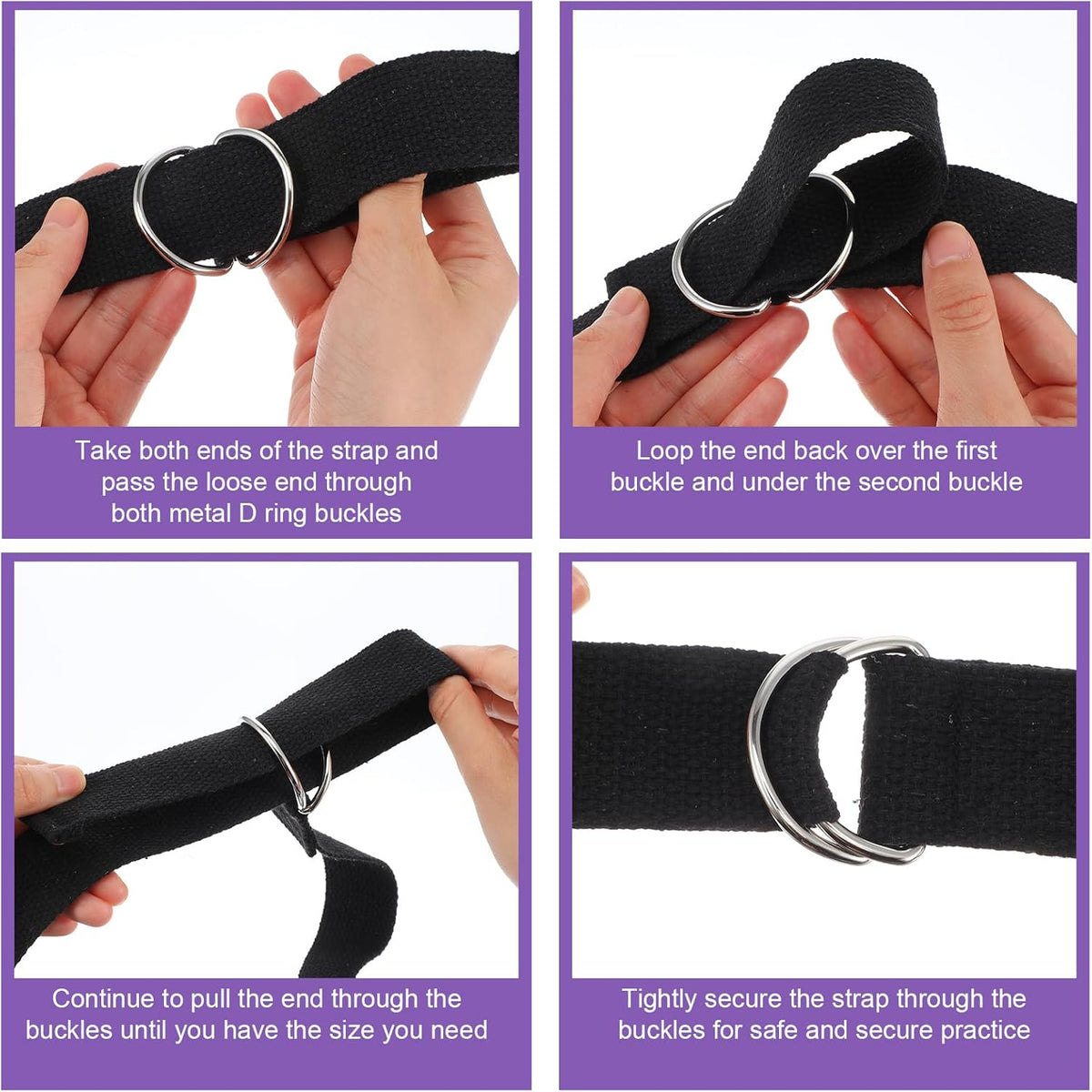 20 Pcs Yoga Mat Strap & Yoga Straps for Stretching, 6ft Adjustable Exercise Stretch Band with Metal D Ring Buckle for Pilates, Fitness, Gym Workout, Dance, Physical Therapy (Black)