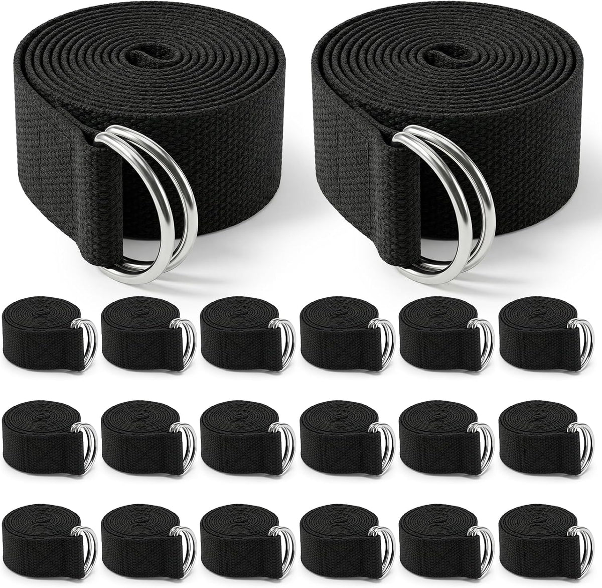 20 Pcs Yoga Mat Strap & Yoga Straps for Stretching, 6ft Adjustable Exercise Stretch Band with Metal D Ring Buckle for Pilates, Fitness, Gym Workout, Dance, Physical Therapy (Black)