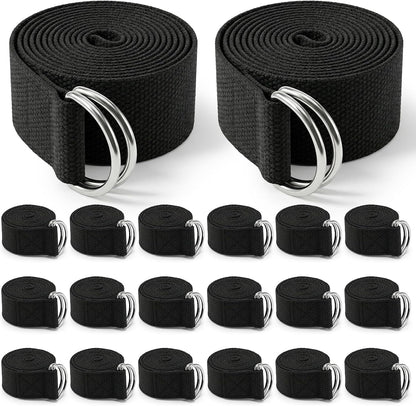 20 Pcs Yoga Mat Strap & Yoga Straps for Stretching, 6ft Adjustable Exercise Stretch Band with Metal D Ring Buckle for Pilates, Fitness, Gym Workout, Dance, Physical Therapy (Black)