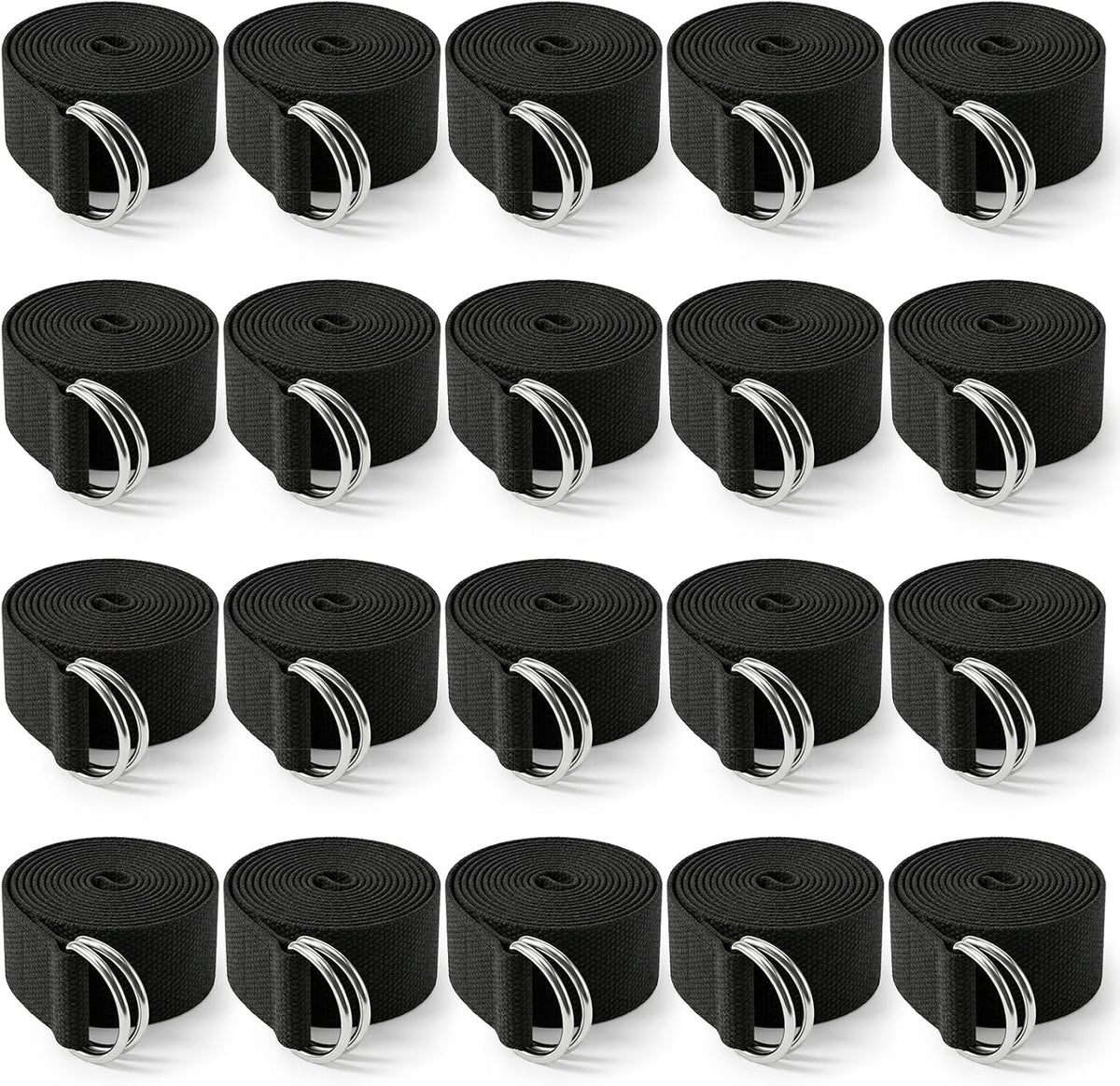 20 Pcs Yoga Mat Strap & Yoga Straps for Stretching, 6ft Adjustable Exercise Stretch Band with Metal D Ring Buckle for Pilates, Fitness, Gym Workout, Dance, Physical Therapy (Black)