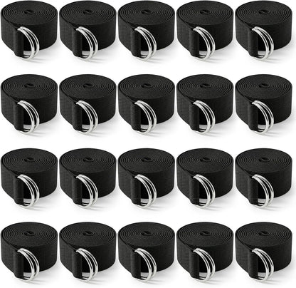 20 Pcs Yoga Mat Strap & Yoga Straps for Stretching, 6ft Adjustable Exercise Stretch Band with Metal D Ring Buckle for Pilates, Fitness, Gym Workout, Dance, Physical Therapy (Black)