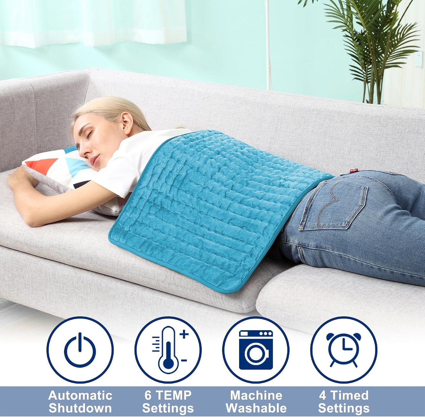 Electric Heating pad with 6 Heat Settings, Auto Shut Off, Dry Electric Heating for Back Neck Knee Arms Legs Shoulder Heat Pads for Christmas Birthday Father Mother's Day 24"X12", Gray Green