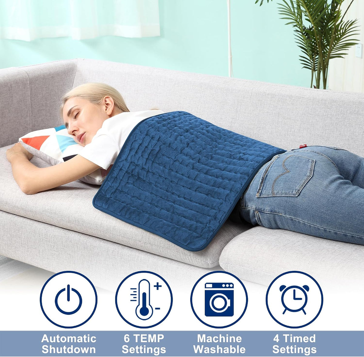 Electric Heating pad with 6 Heat Settings, Auto Shut Off, Dry Electric Heating for Back Neck Knee Arms Legs Shoulder Heat Pads for Christmas Birthday Father Mother's Day 24"X12", Gray Green