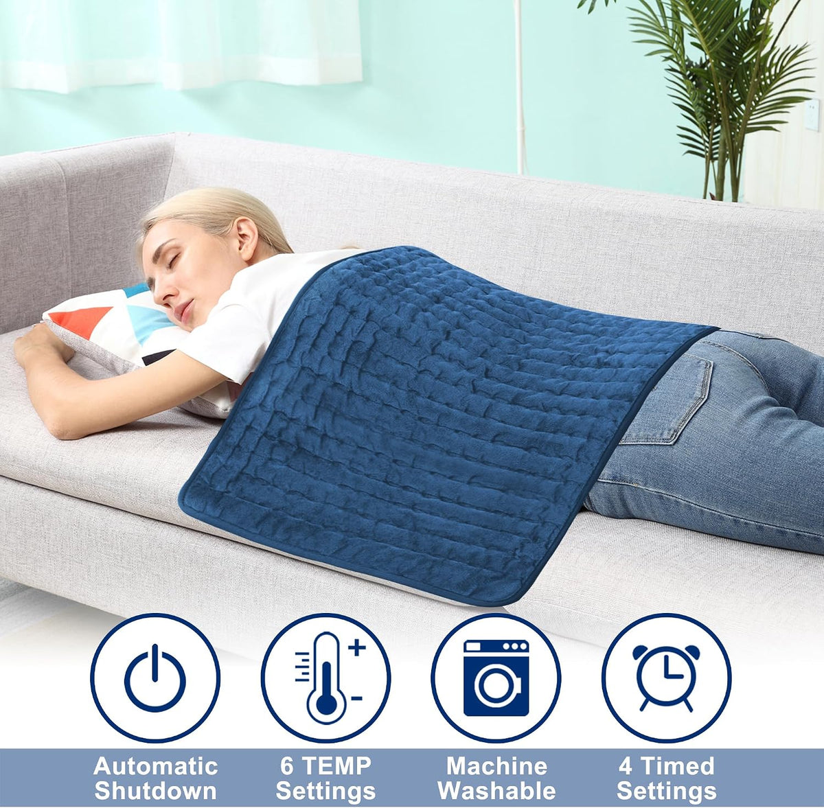 Electric Heating pad with 6 Heat Settings, Auto Shut Off, Dry Electric Heating for Back Neck Knee Arms Legs Shoulder Heat Pads for Christmas Birthday Father Mother's Day 24"X12", Gray Green