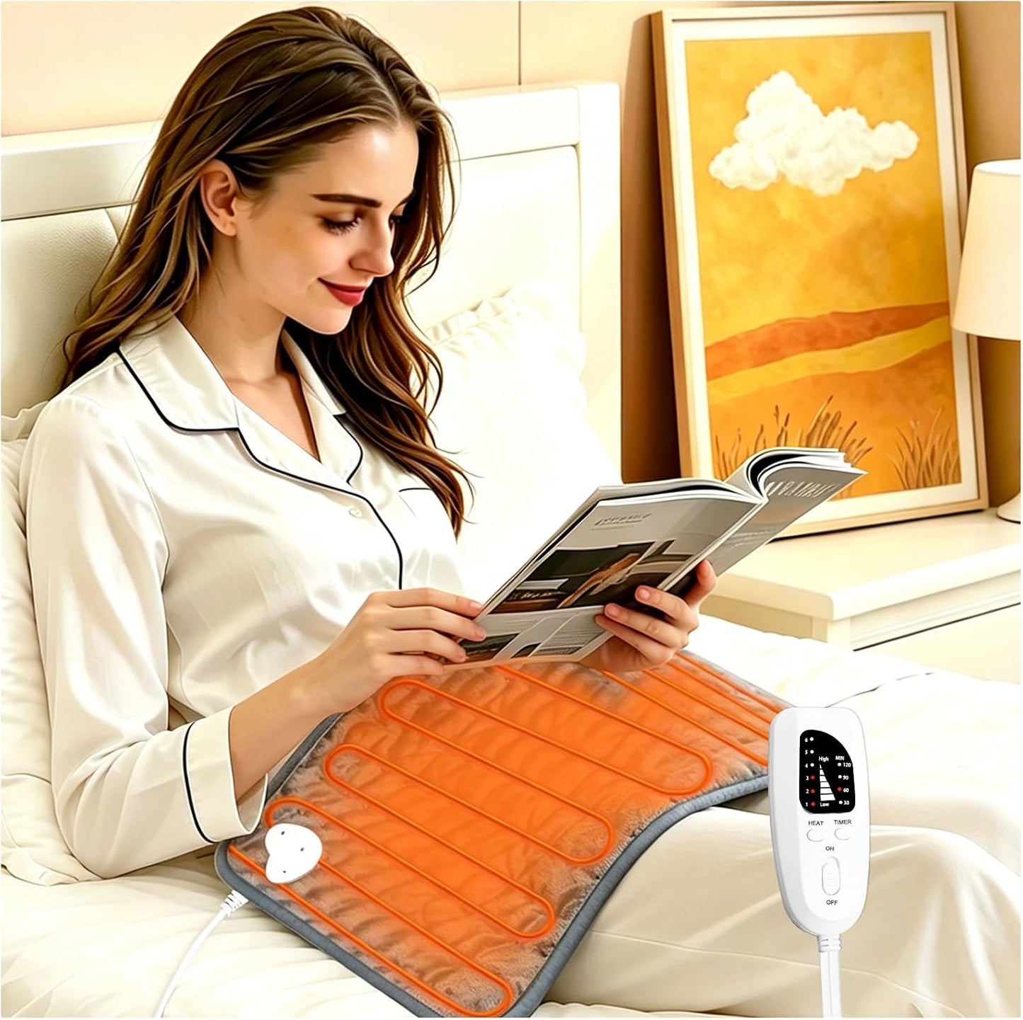 Electric Heating pad with 6 Heat Settings, Auto Shut Off, Dry Electric Heating for Back Neck Knee Arms Legs Shoulder Heat Pads for Christmas Birthday Father Mother's Day 24"X12", Gray Green