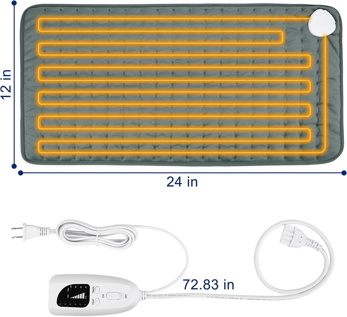 Electric Heating pad with 6 Heat Settings, Auto Shut Off, Dry Electric Heating for Back Neck Knee Arms Legs Shoulder Heat Pads for Christmas Birthday Father Mother's Day 24"X12", Gray Green