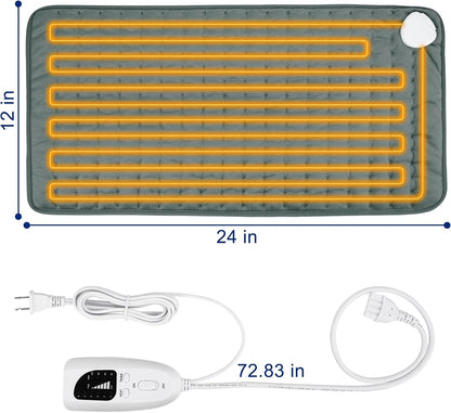 Electric Heating pad with 6 Heat Settings, Auto Shut Off, Dry Electric Heating for Back Neck Knee Arms Legs Shoulder Heat Pads for Christmas Birthday Father Mother's Day 24"X12", Gray Green