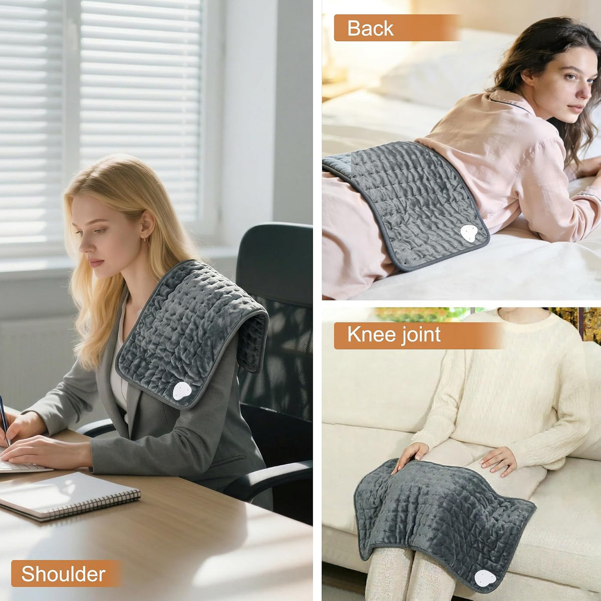 Electric Heating pad with 6 Heat Settings, Auto Shut Off, Dry Electric Heating for Back Neck Knee Arms Legs Shoulder Heat Pads for Christmas Birthday Father Mother's Day 24"X12", Gray Green