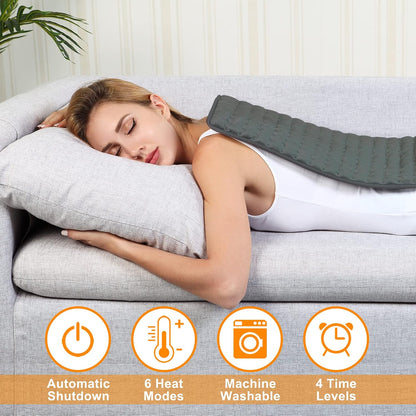 Electric Heating pad with 6 Heat Settings, Auto Shut Off, Dry Electric Heating for Back Neck Knee Arms Legs Shoulder Heat Pads for Christmas Birthday Father Mother's Day 24"X12", Gray Green
