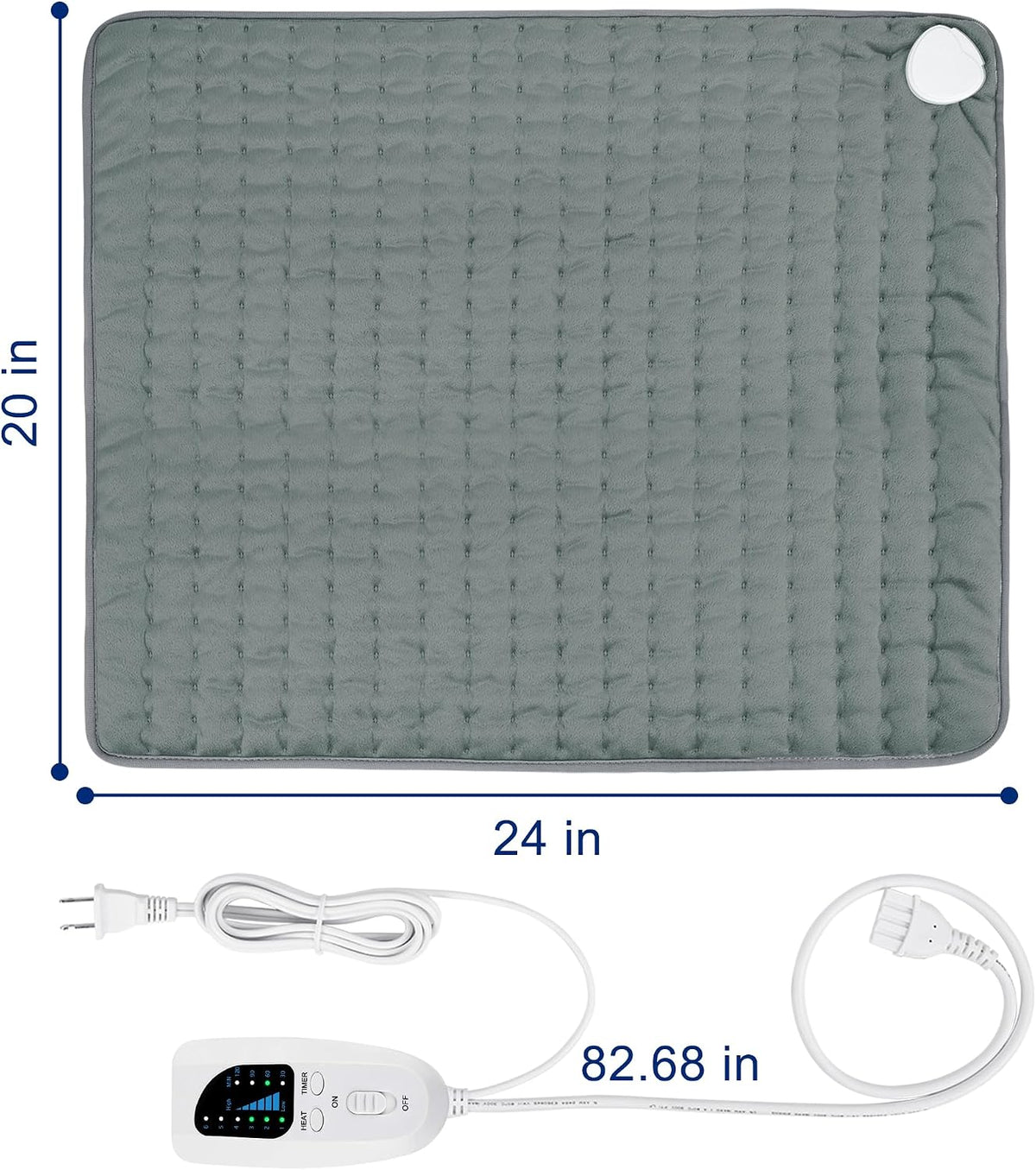 Electric Heating pad with 6 Heat Settings, Auto Shut Off, Dry Electric Heating for Back Neck Knee Arms Legs Shoulder Heat Pads for Christmas Birthday Father Mother's Day 24"X12", Gray Green