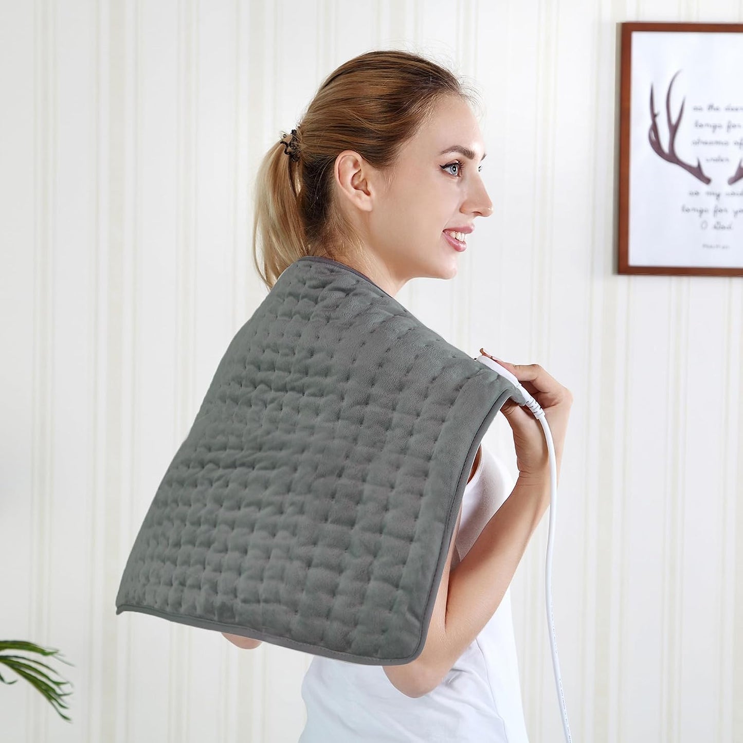Electric Heating pad with 6 Heat Settings, Auto Shut Off, Dry Electric Heating for Back Neck Knee Arms Legs Shoulder Heat Pads for Christmas Birthday Father Mother's Day 24"X12", Gray Green