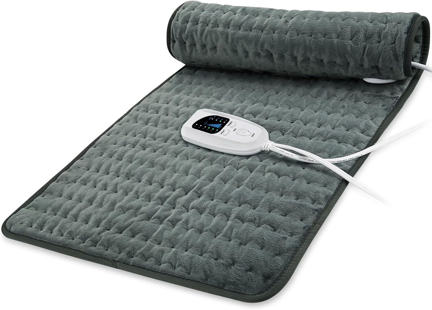 Electric Heating pad with 6 Heat Settings, Auto Shut Off, Dry Electric Heating for Back Neck Knee Arms Legs Shoulder Heat Pads for Christmas Birthday Father Mother's Day 24"X12", Gray Green