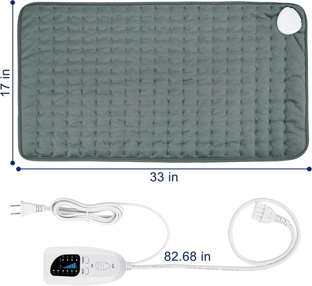 Electric Heating pad with 6 Heat Settings, Auto Shut Off, Dry Electric Heating for Back Neck Knee Arms Legs Shoulder Heat Pads for Christmas Birthday Father Mother's Day 24"X12", Gray Green