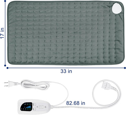 Electric Heating pad with 6 Heat Settings, Auto Shut Off, Dry Electric Heating for Back Neck Knee Arms Legs Shoulder Heat Pads for Christmas Birthday Father Mother's Day 24"X12", Gray Green