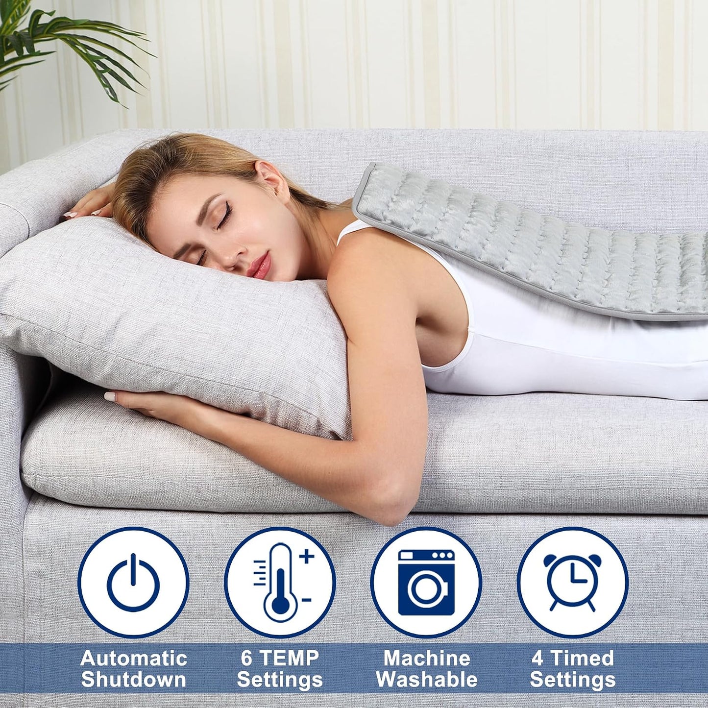 Electric Heating pad with 6 Heat Settings, Auto Shut Off, Dry Electric Heating for Back Neck Knee Arms Legs Shoulder Heat Pads for Christmas Birthday Father Mother's Day 24"X12", Gray Green