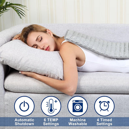 Electric Heating pad with 6 Heat Settings, Auto Shut Off, Dry Electric Heating for Back Neck Knee Arms Legs Shoulder Heat Pads for Christmas Birthday Father Mother's Day 24"X12", Gray Green