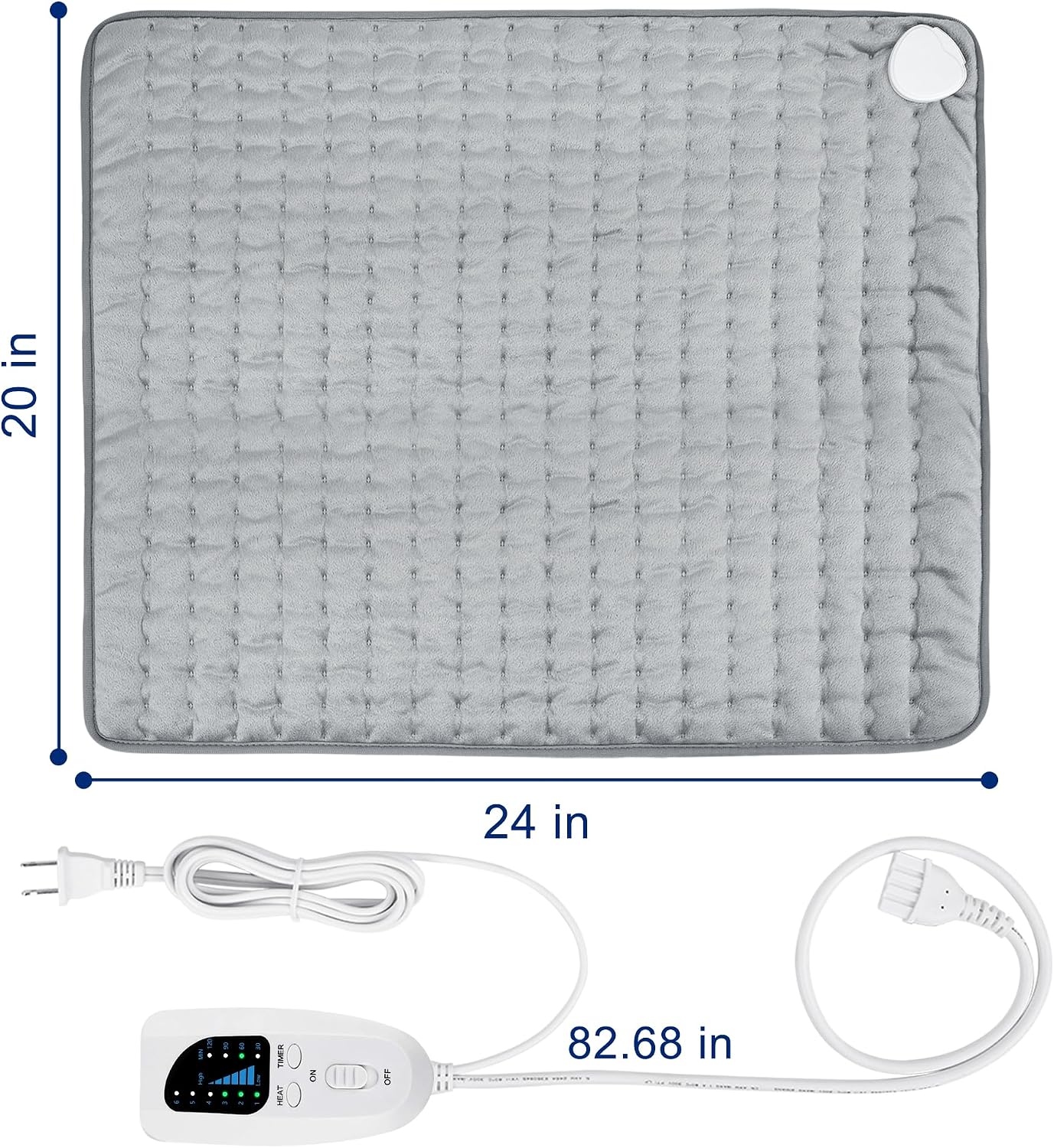 Electric Heating pad with 6 Heat Settings, Auto Shut Off, Dry Electric Heating for Back Neck Knee Arms Legs Shoulder Heat Pads for Christmas Birthday Father Mother's Day 24"X12", Gray Green