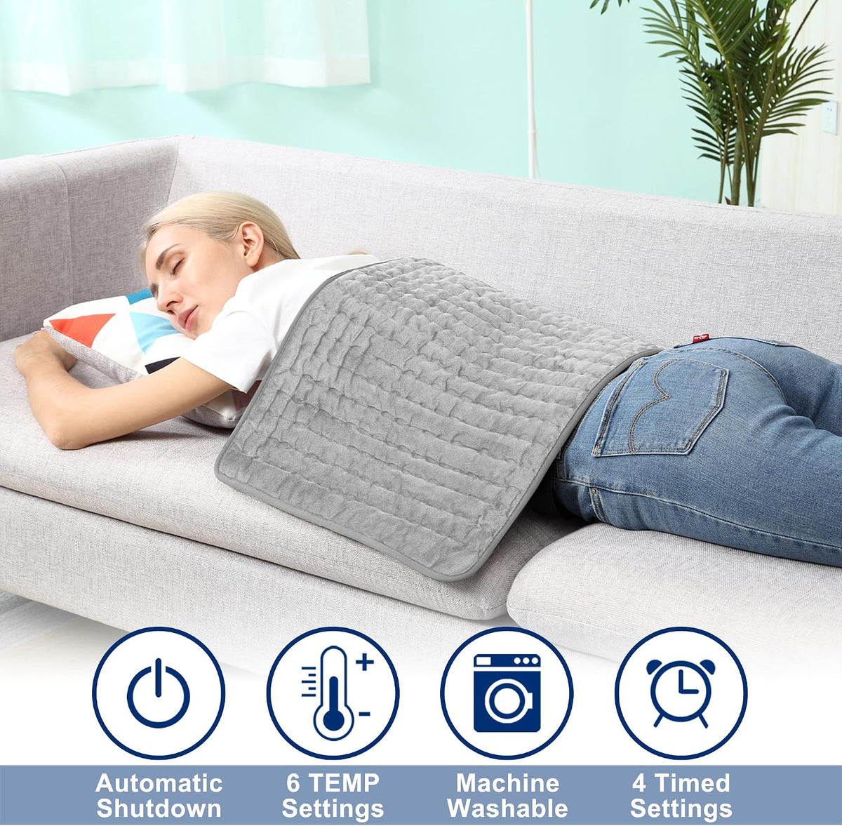 Electric Heating pad with 6 Heat Settings, Auto Shut Off, Dry Electric Heating for Back Neck Knee Arms Legs Shoulder Heat Pads for Christmas Birthday Father Mother's Day 24"X12", Gray Green