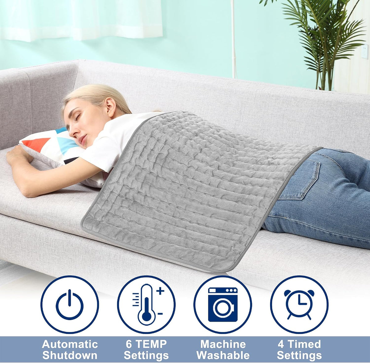 Electric Heating pad with 6 Heat Settings, Auto Shut Off, Dry Electric Heating for Back Neck Knee Arms Legs Shoulder Heat Pads for Christmas Birthday Father Mother's Day 24"X12", Gray Green