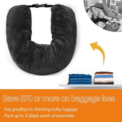 Stuffable Travel Neck Pillow Cover with Eye Mask, No Filler, Black