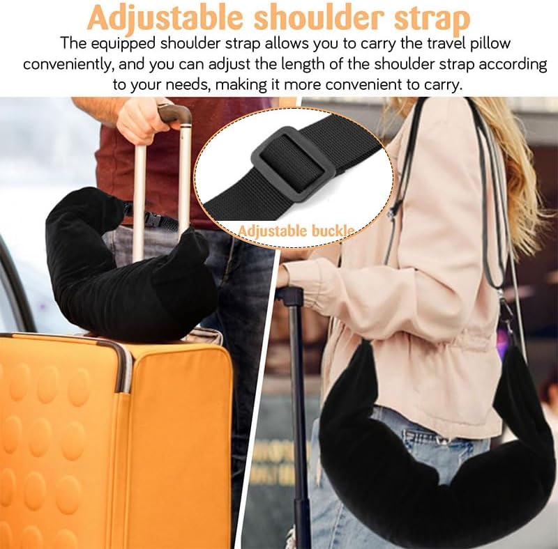 Stuffable Travel Neck Pillow Cover with Eye Mask, No Filler, Black