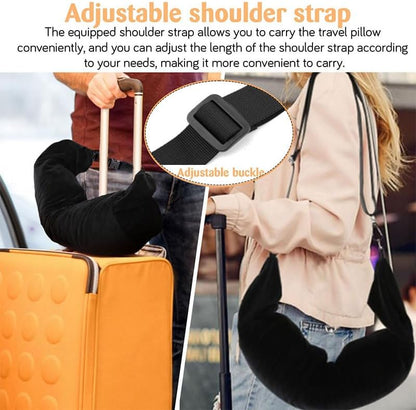 Stuffable Travel Neck Pillow Cover with Eye Mask, No Filler, Black