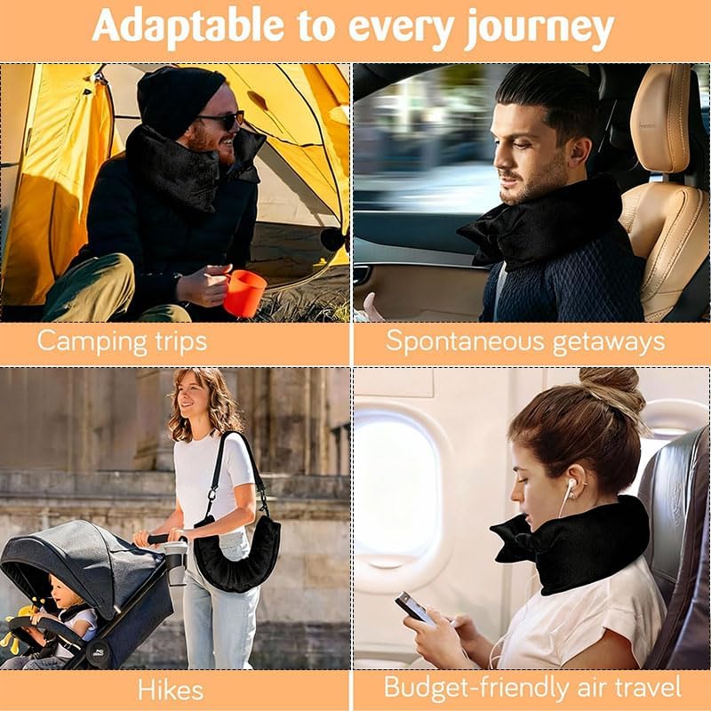 Stuffable Travel Neck Pillow Cover with Eye Mask, No Filler, Black
