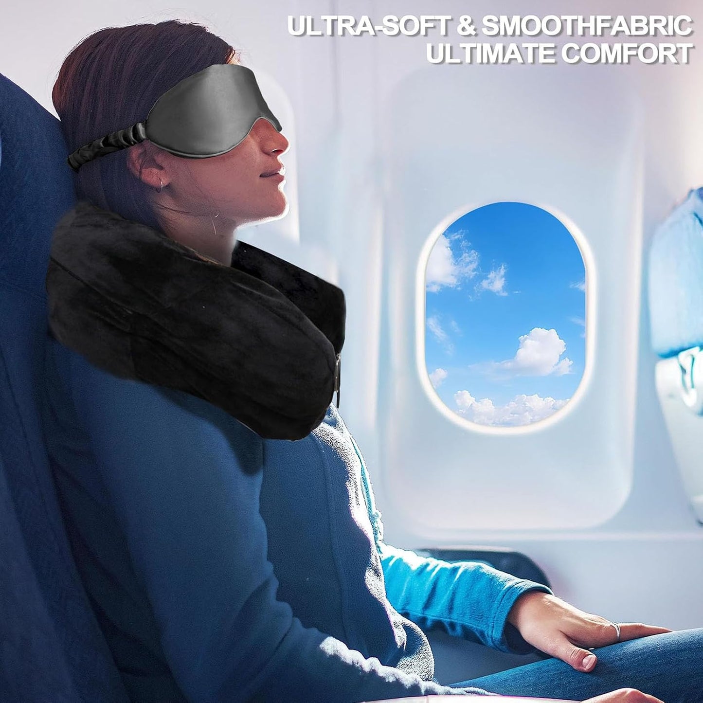 Stuffable Travel Neck Pillow Cover with Eye Mask, No Filler, Black