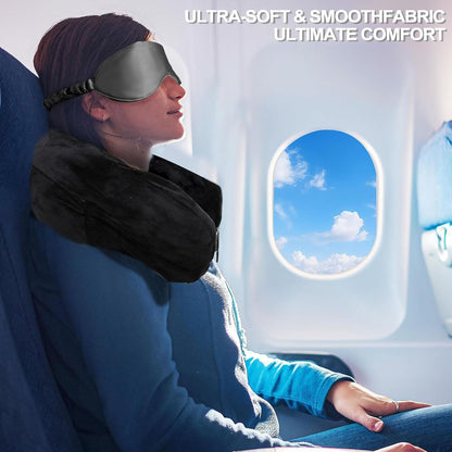 Stuffable Travel Neck Pillow Cover with Eye Mask, No Filler, Black