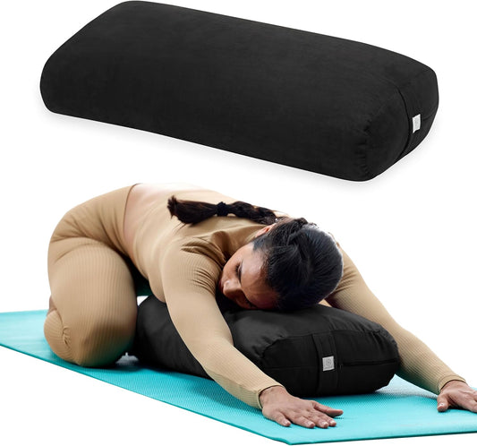 Yoga Bolster Pillow, Soft Meditation Cushion for Yoga, Massage and Back Support, Breathable Cotton Fill, Zippered Microfiber Cover, Easy-Carry Handle, Machine Washable