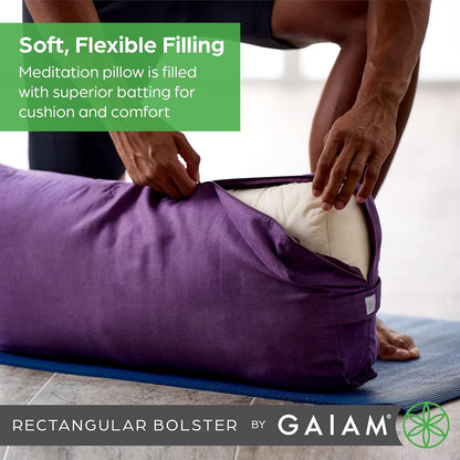 Yoga Bolster Pillow, Soft Meditation Cushion for Yoga, Massage and Back Support, Breathable Cotton Fill, Zippered Microfiber Cover, Easy-Carry Handle, Machine Washable