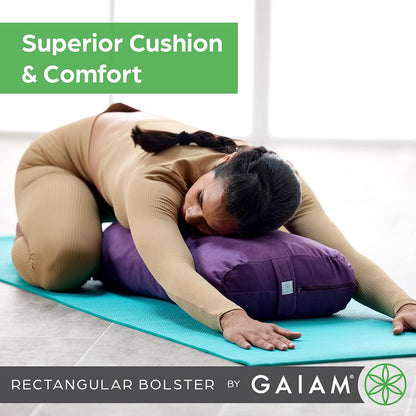 Yoga Bolster Pillow, Soft Meditation Cushion for Yoga, Massage and Back Support, Breathable Cotton Fill, Zippered Microfiber Cover, Easy-Carry Handle, Machine Washable
