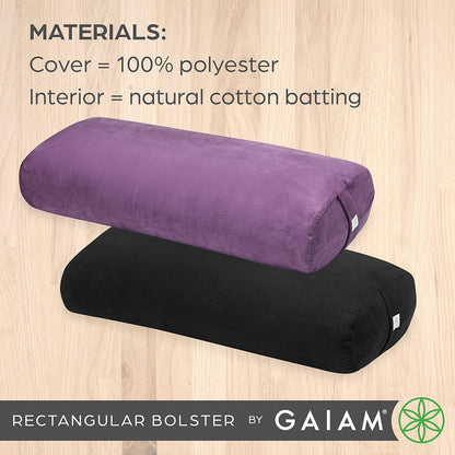 Yoga Bolster Pillow, Soft Meditation Cushion for Yoga, Massage and Back Support, Breathable Cotton Fill, Zippered Microfiber Cover, Easy-Carry Handle, Machine Washable