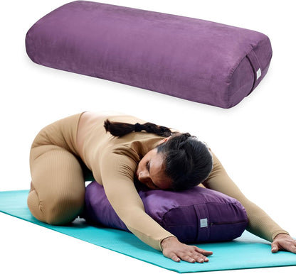 Yoga Bolster Pillow, Soft Meditation Cushion for Yoga, Massage and Back Support, Breathable Cotton Fill, Zippered Microfiber Cover, Easy-Carry Handle, Machine Washable