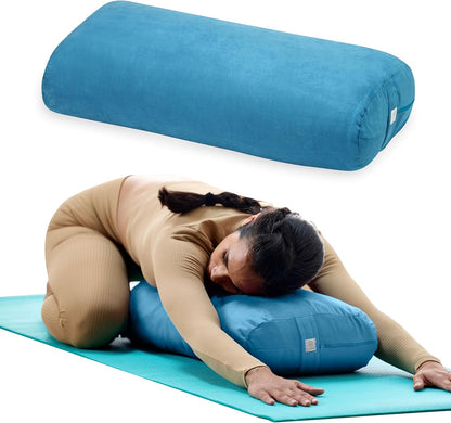Yoga Bolster Pillow, Soft Meditation Cushion for Yoga, Massage and Back Support, Breathable Cotton Fill, Zippered Microfiber Cover, Easy-Carry Handle, Machine Washable