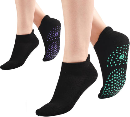 Pilates Socks for Women, Cushioned Ankle Grippy Non Slip Socks for Yoga, Hospital, Barre, Home Slipper 2/4 Pairs