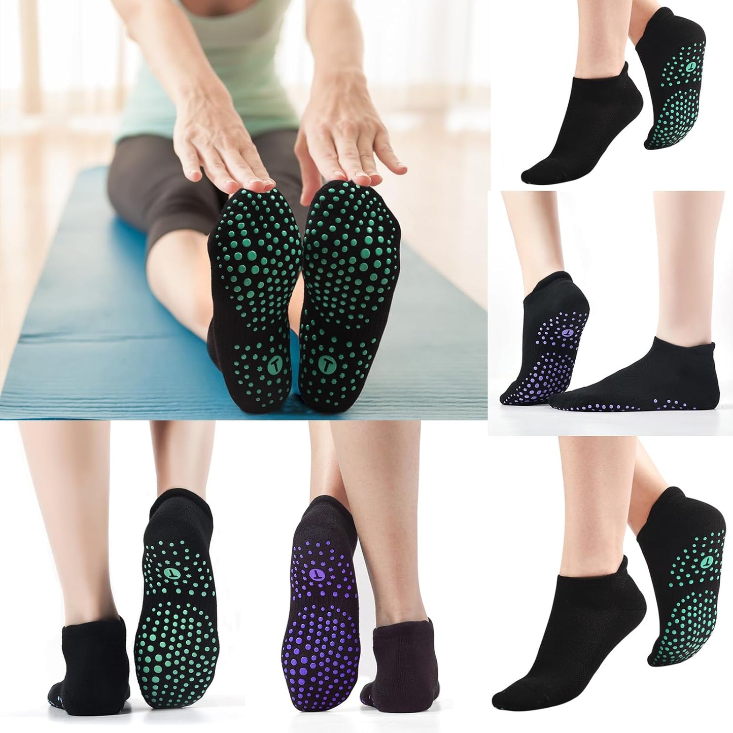Pilates Socks for Women, Cushioned Ankle Grippy Non Slip Socks for Yoga, Hospital, Barre, Home Slipper 2/4 Pairs