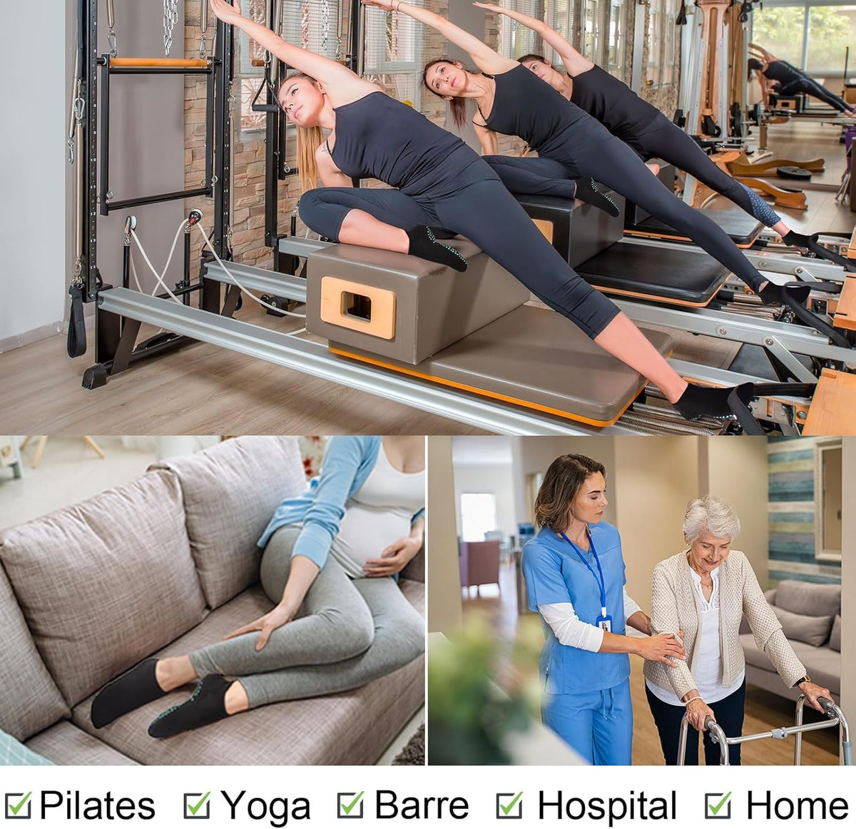 Pilates Socks for Women, Cushioned Ankle Grippy Non Slip Socks for Yoga, Hospital, Barre, Home Slipper 2/4 Pairs