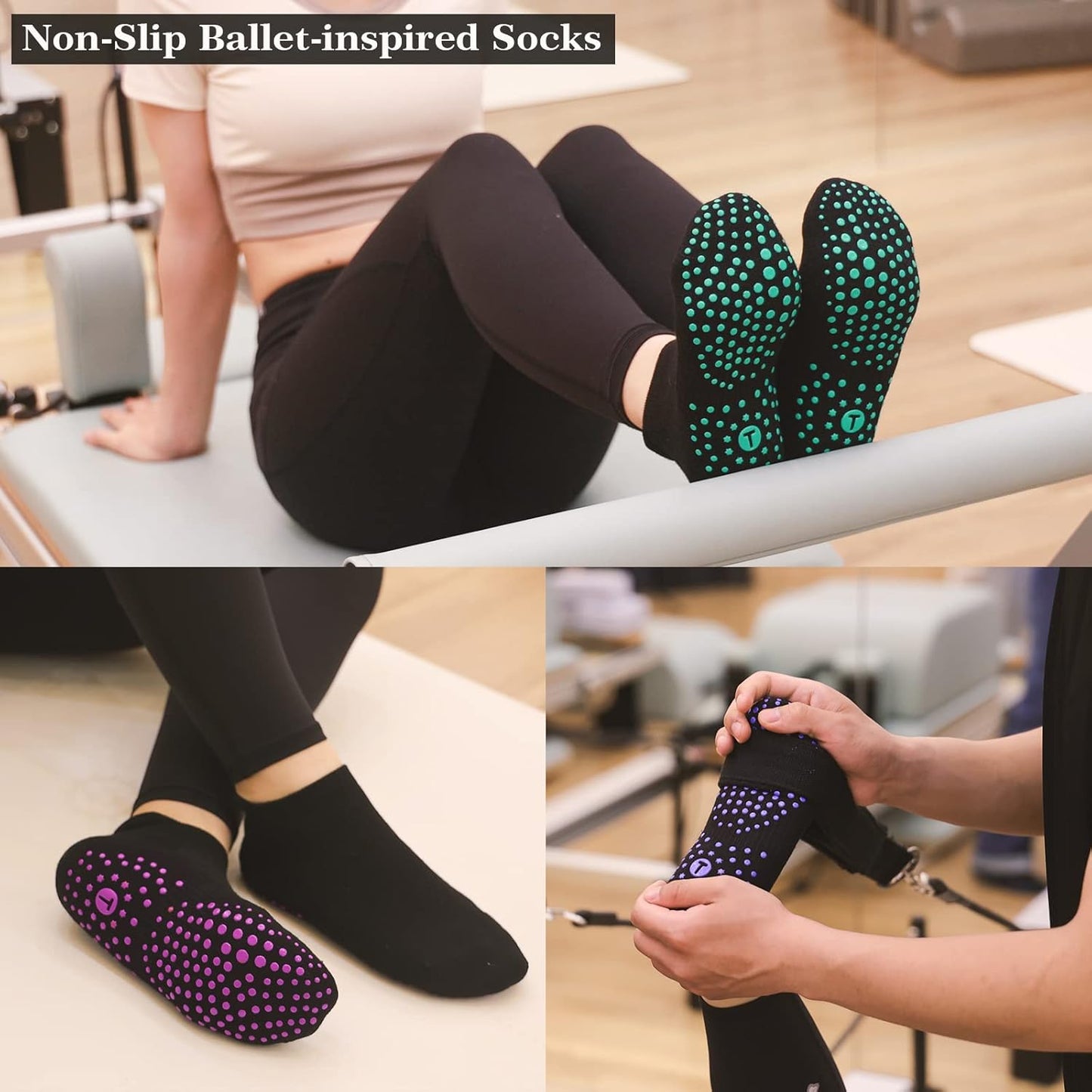 Pilates Socks for Women, Cushioned Ankle Grippy Non Slip Socks for Yoga, Hospital, Barre, Home Slipper 2/4 Pairs