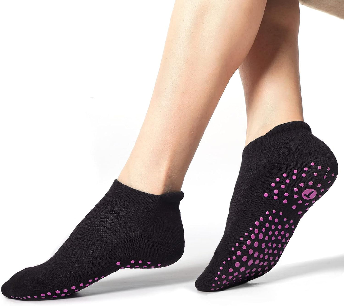 Pilates Socks for Women, Cushioned Ankle Grippy Non Slip Socks for Yoga, Hospital, Barre, Home Slipper 2/4 Pairs