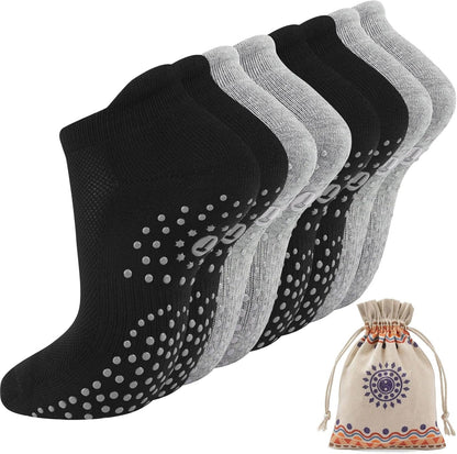 Pilates Socks for Women, Cushioned Ankle Grippy Non Slip Socks for Yoga, Hospital, Barre, Home Slipper 2/4 Pairs