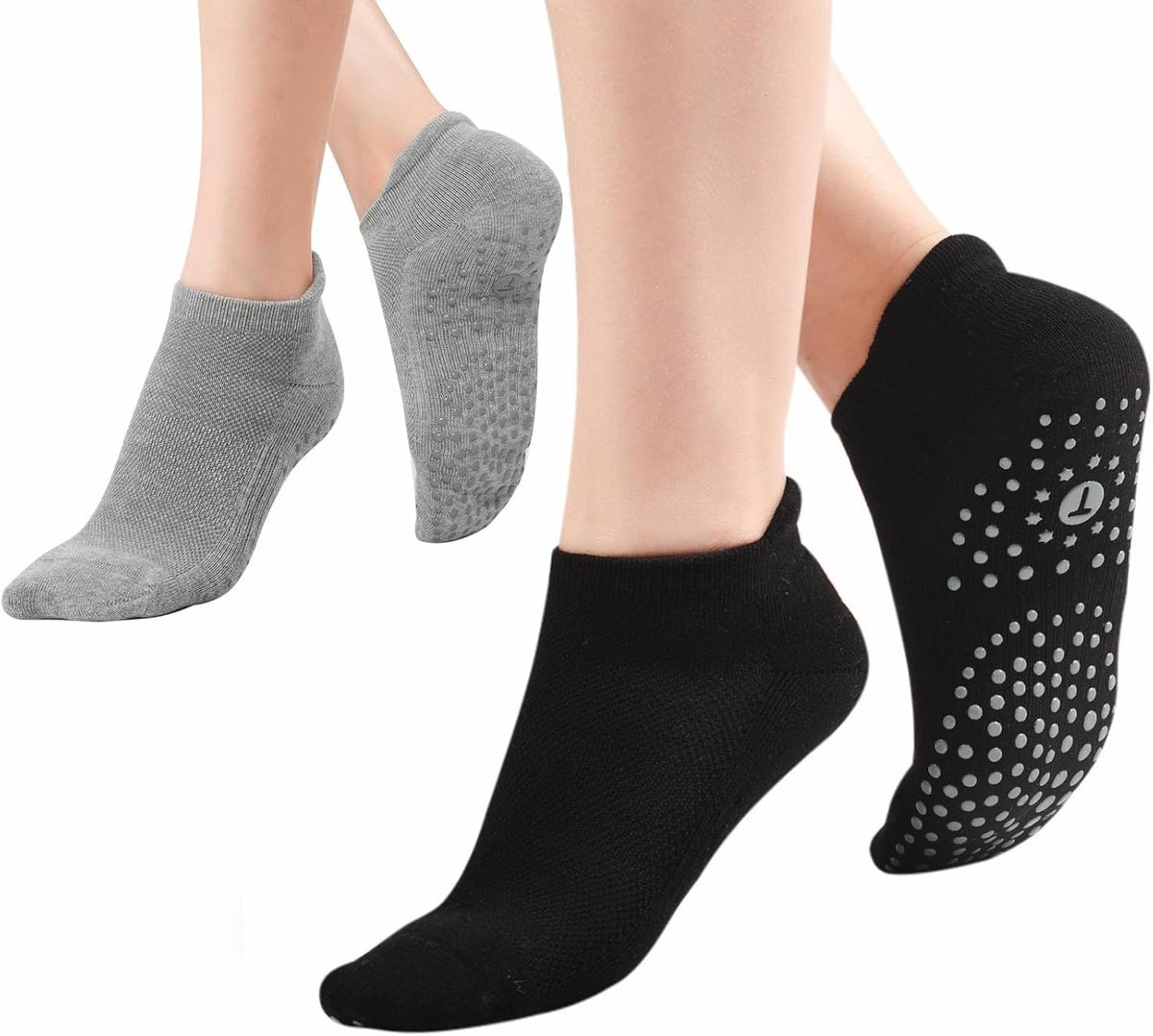 Pilates Socks for Women, Cushioned Ankle Grippy Non Slip Socks for Yoga, Hospital, Barre, Home Slipper 2/4 Pairs