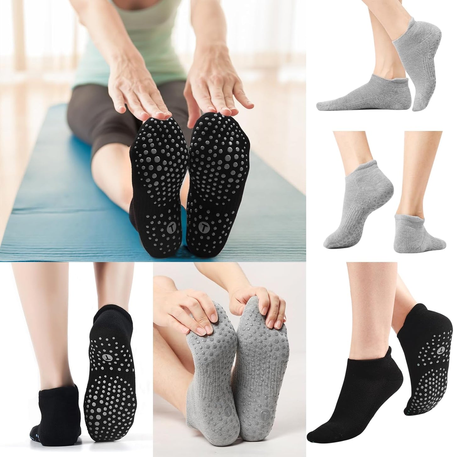 Pilates Socks for Women, Cushioned Ankle Grippy Non Slip Socks for Yoga, Hospital, Barre, Home Slipper 2/4 Pairs