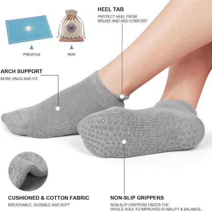 Pilates Socks for Women, Cushioned Ankle Grippy Non Slip Socks for Yoga, Hospital, Barre, Home Slipper 2/4 Pairs