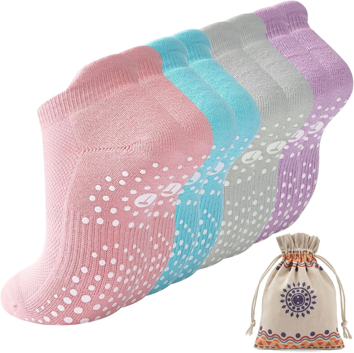 Pilates Socks for Women, Cushioned Ankle Grippy Non Slip Socks for Yoga, Hospital, Barre, Home Slipper 2/4 Pairs